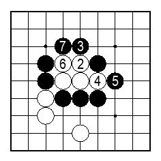 アタリにせず、相手の石の対角線上に打つ